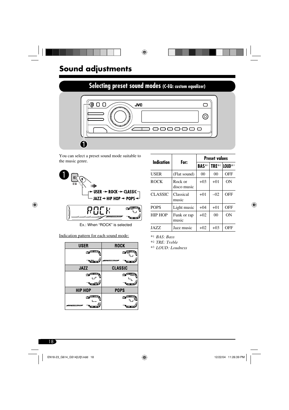 Sound adjustments, Selecting preset sound modes | JVC GET0305-001A User Manual | Page 18 / 34