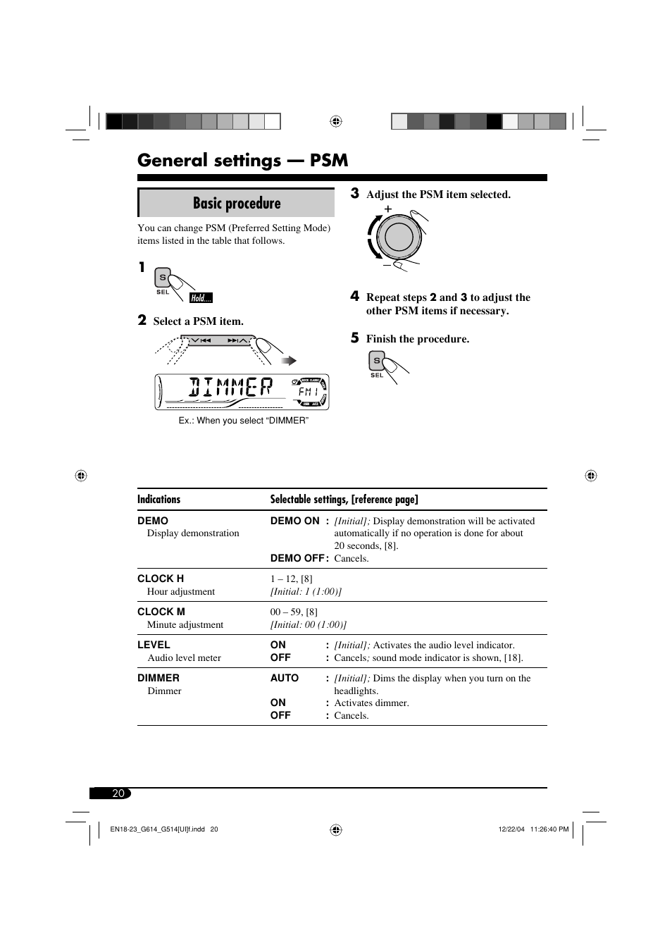 General settings — psm, Basic procedure | JVC GET0305-001A User Manual | Page 20 / 34