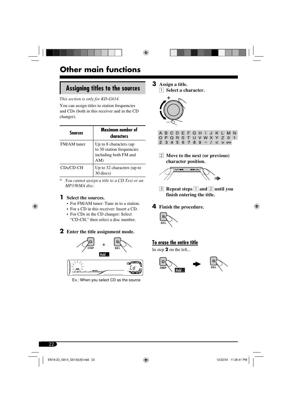 Other main functions, Assigning titles to the sources | JVC GET0305-001A User Manual | Page 22 / 34