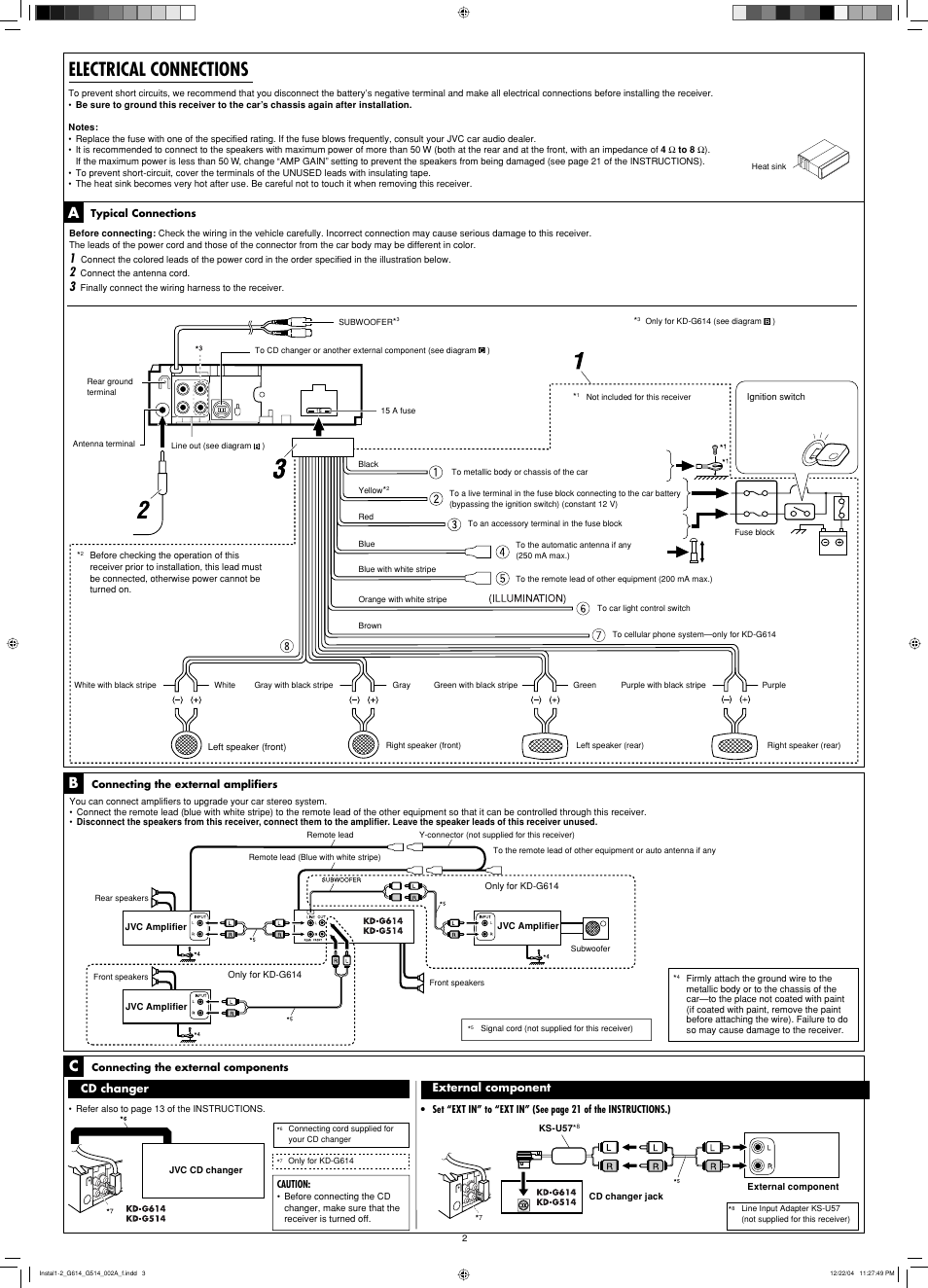 Electrical connections, Ab c, Cd changer | External component | JVC GET0305-001A User Manual | Page 34 / 34