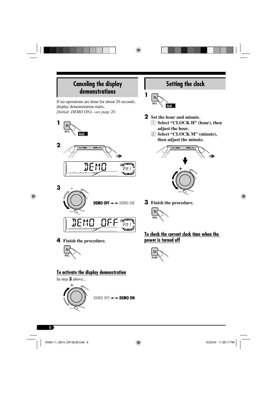 Canceling the display demonstrations, Setting the clock | JVC GET0305-001A User Manual | Page 8 / 34