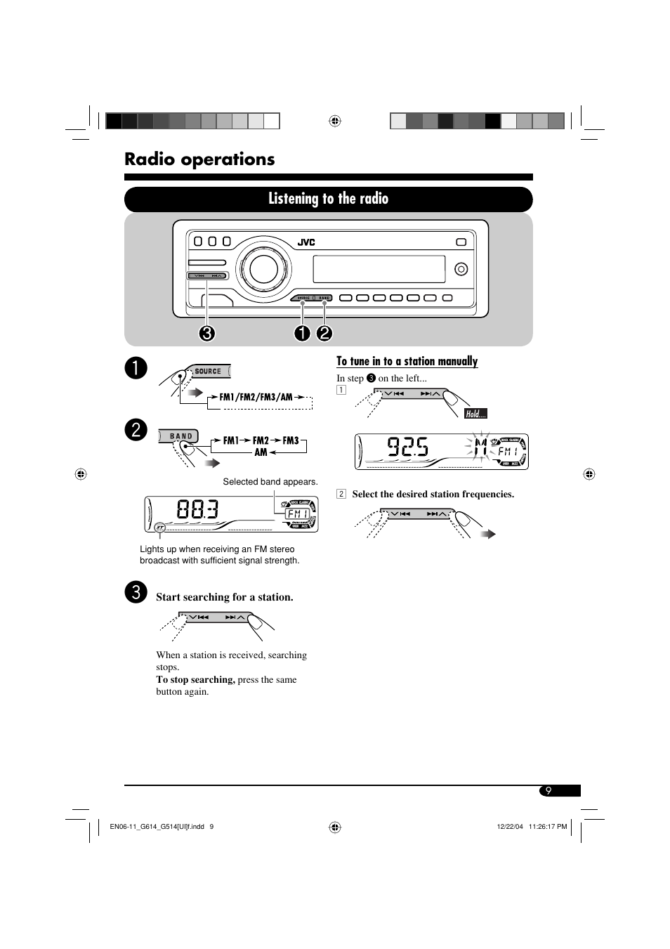 Radio operations, Listening to the radio | JVC GET0305-001A User Manual | Page 9 / 34