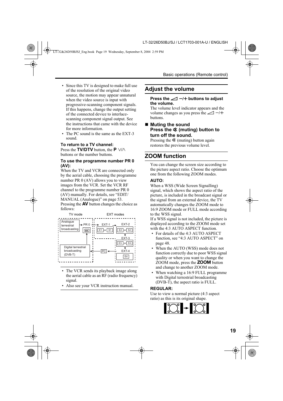 Adjust the volume, Zoom function | JVC DYNAPIX LCD IDTV WITH D.I.S.T. LT-32D50BJ User Manual | Page 19 / 72
