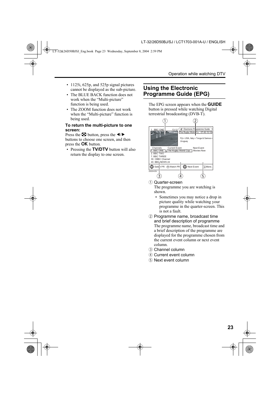 Using the electronic programme guide (epg), Using the electronic programme guide, Epg) | JVC DYNAPIX LCD IDTV WITH D.I.S.T. LT-32D50BJ User Manual | Page 23 / 72
