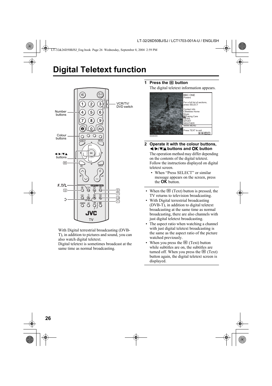 Digital teletext function | JVC DYNAPIX LCD IDTV WITH D.I.S.T. LT-32D50BJ User Manual | Page 26 / 72