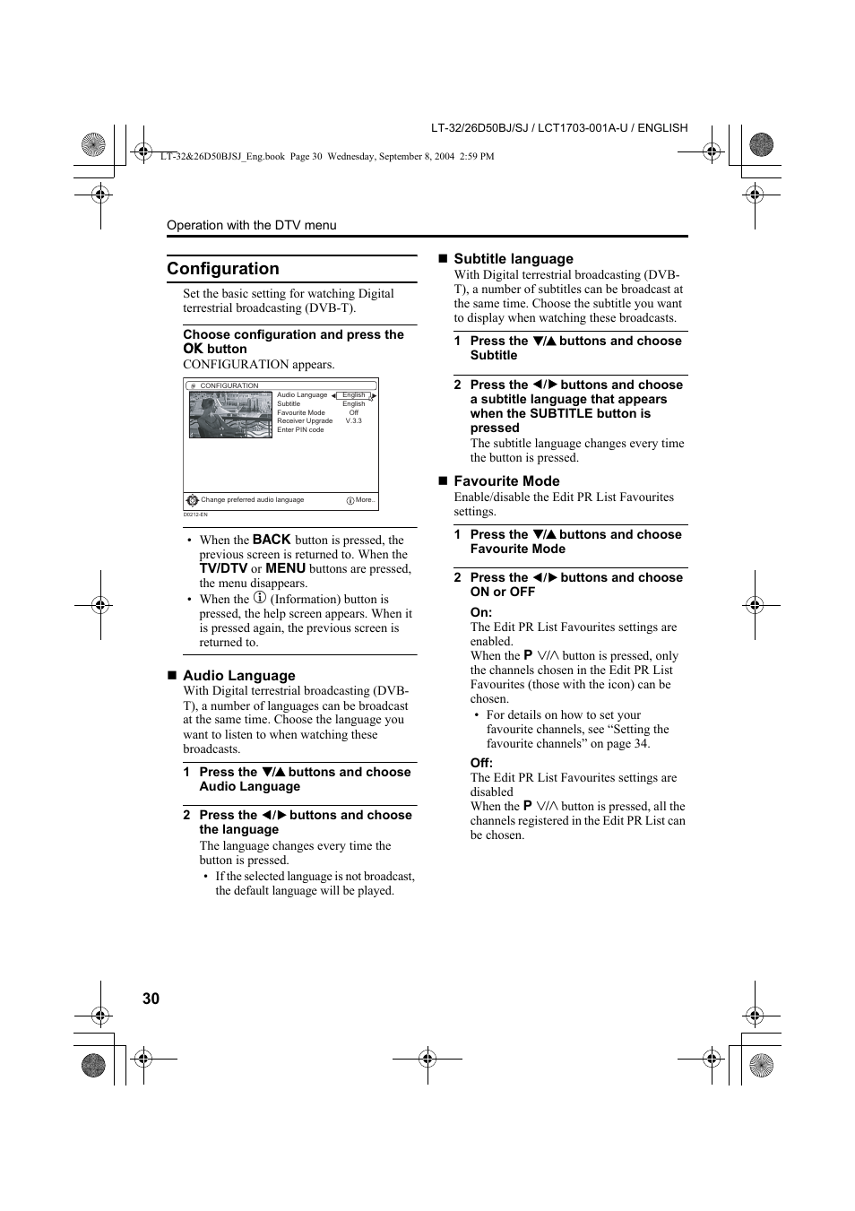 Configuration | JVC DYNAPIX LCD IDTV WITH D.I.S.T. LT-32D50BJ User Manual | Page 30 / 72