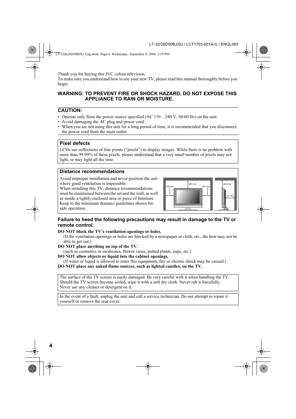 JVC DYNAPIX LCD IDTV WITH D.I.S.T. LT-32D50BJ User Manual | Page 4 / 72