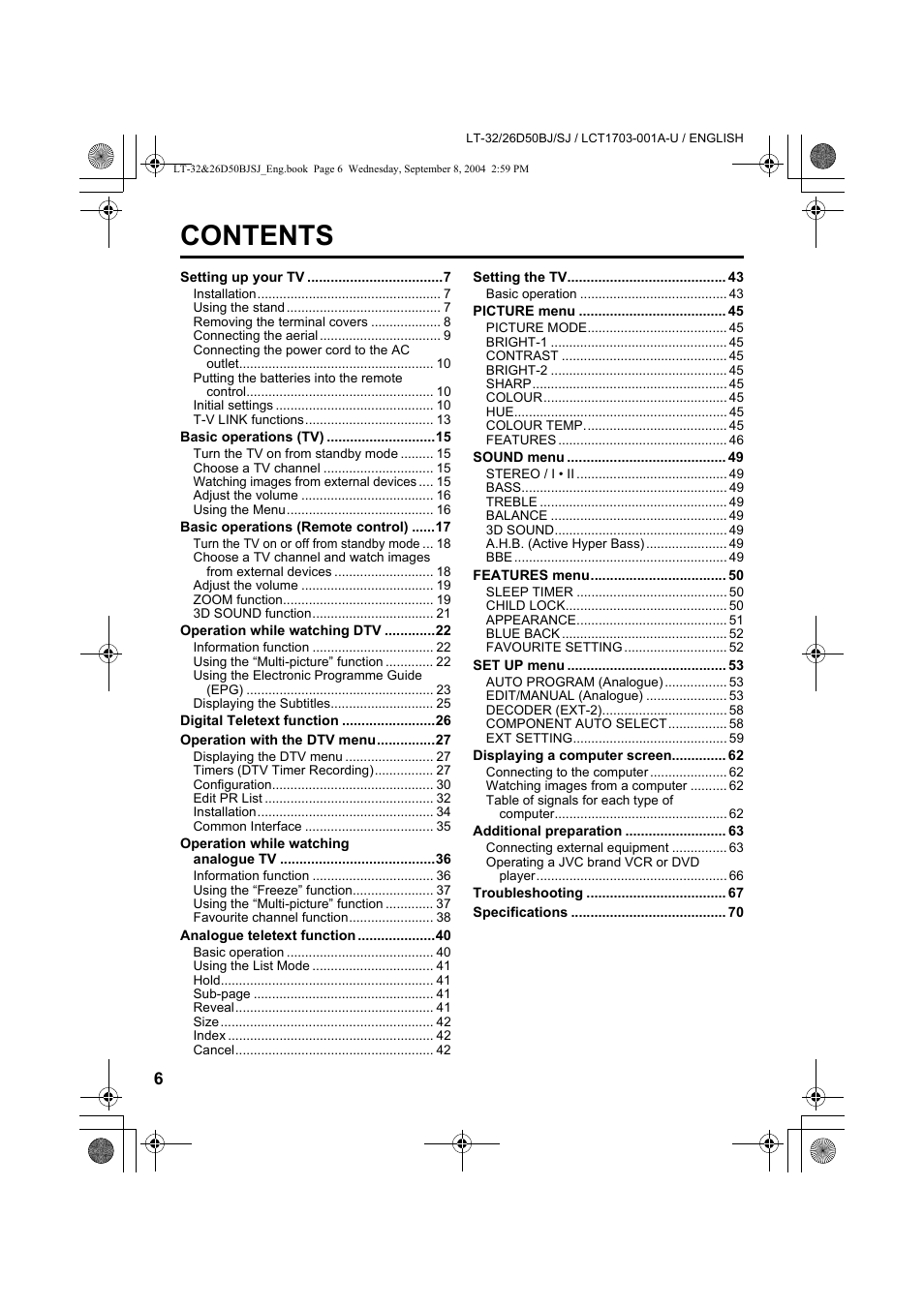 JVC DYNAPIX LCD IDTV WITH D.I.S.T. LT-32D50BJ User Manual | Page 6 / 72