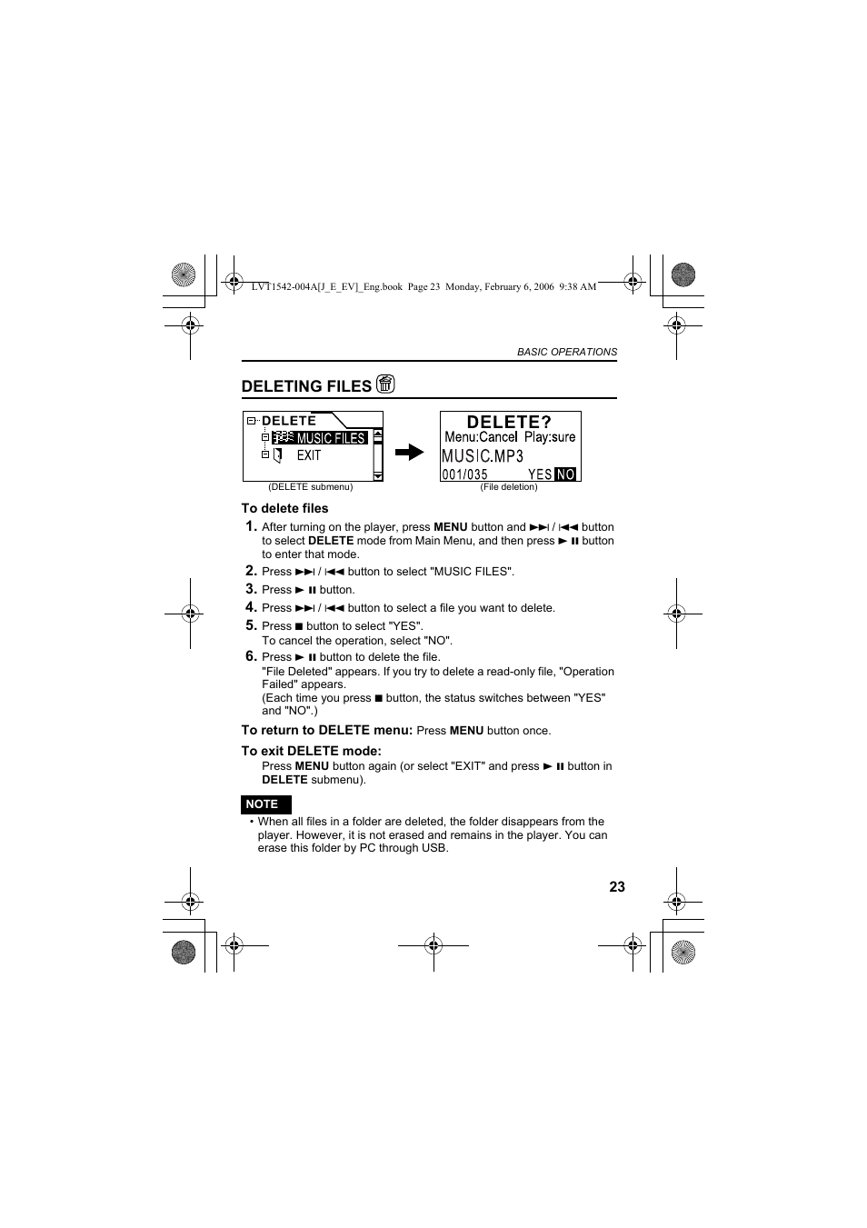 Deleting files | JVC XA-F107A User Manual | Page 23 / 92