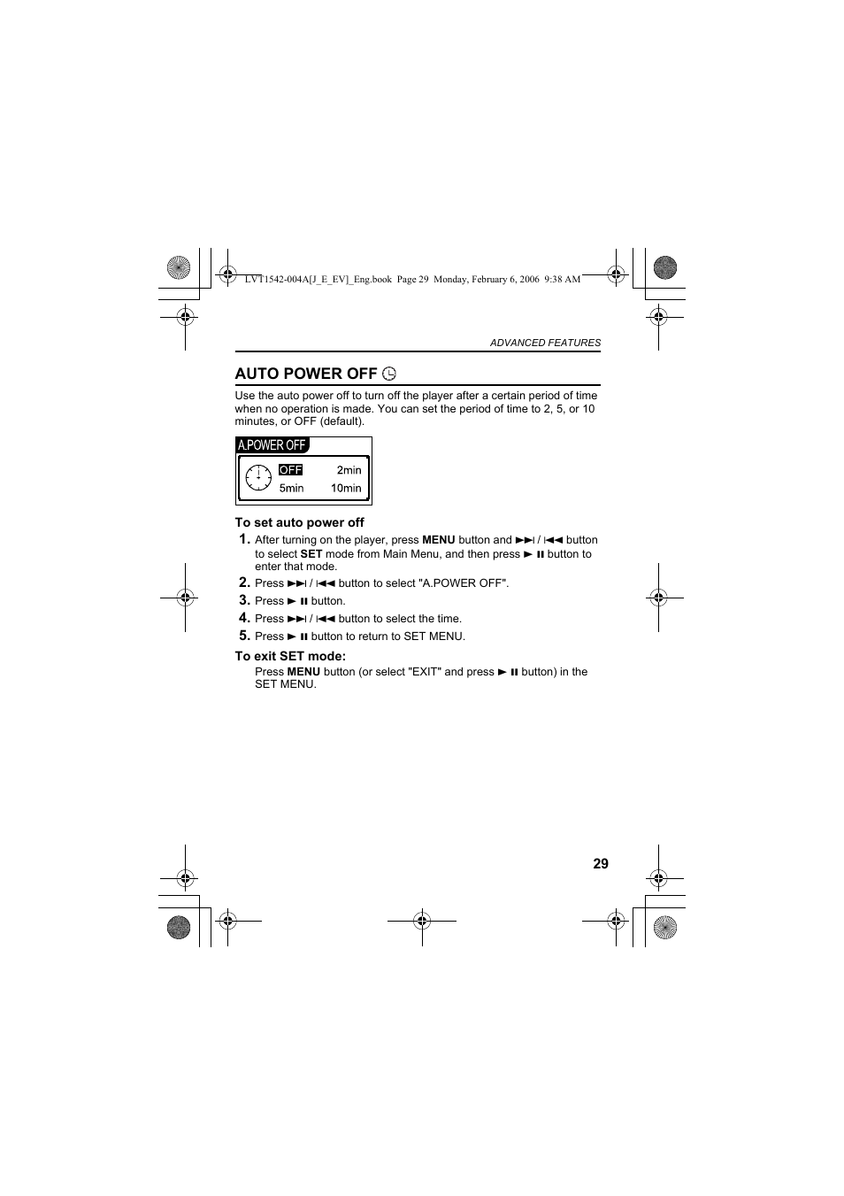 Auto power off | JVC XA-F107A User Manual | Page 29 / 92