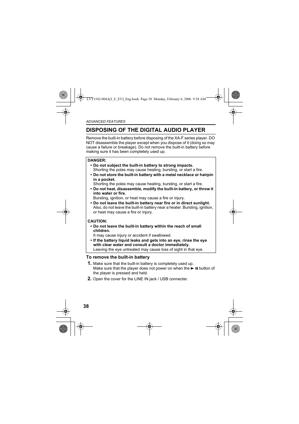 Disposing of the digital audio player | JVC XA-F107A User Manual | Page 38 / 92