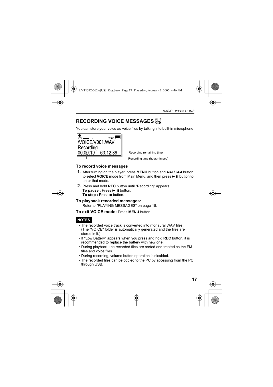 Recording voice messages | JVC XA-F107A User Manual | Page 61 / 92