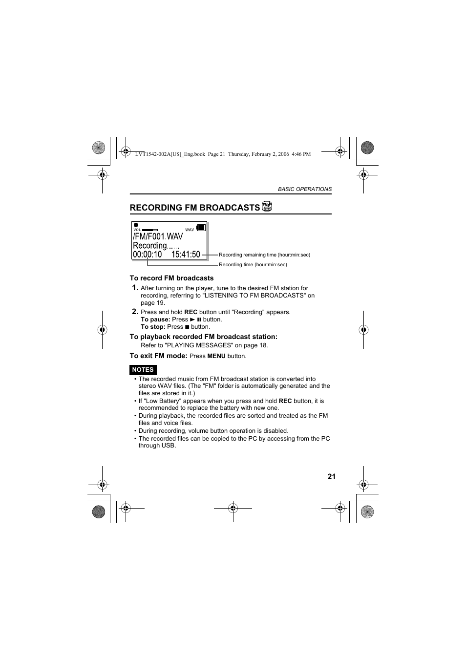 Recording fm broadcasts | JVC XA-F107A User Manual | Page 65 / 92