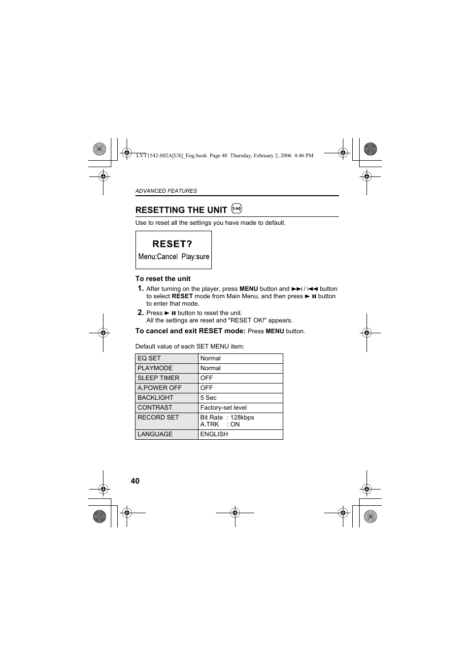 Resetting the unit | JVC XA-F107A User Manual | Page 84 / 92