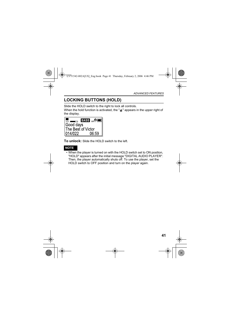 Locking buttons (hold) | JVC XA-F107A User Manual | Page 85 / 92