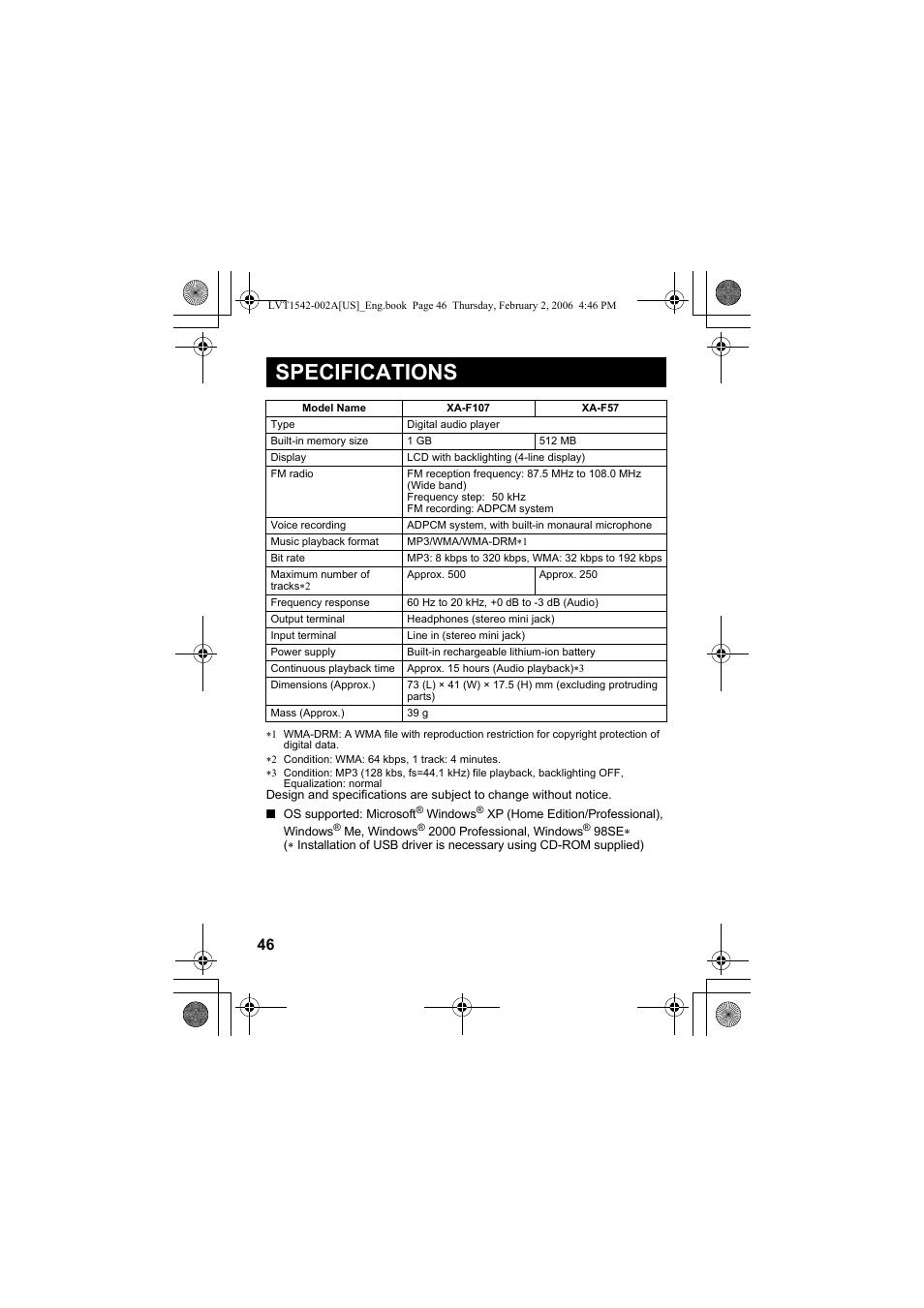Specifications | JVC XA-F107A User Manual | Page 90 / 92