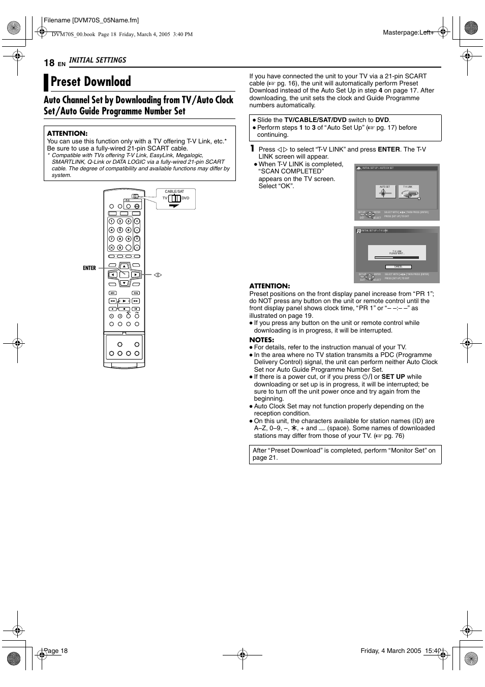 Preset download, A pg. 18) e, Initial settings | JVC SR-DVM70EU User Manual | Page 18 / 92