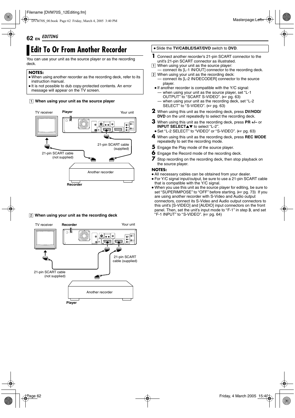 Edit to or from another recorder, A pg. 62 | JVC SR-DVM70EU User Manual | Page 62 / 92