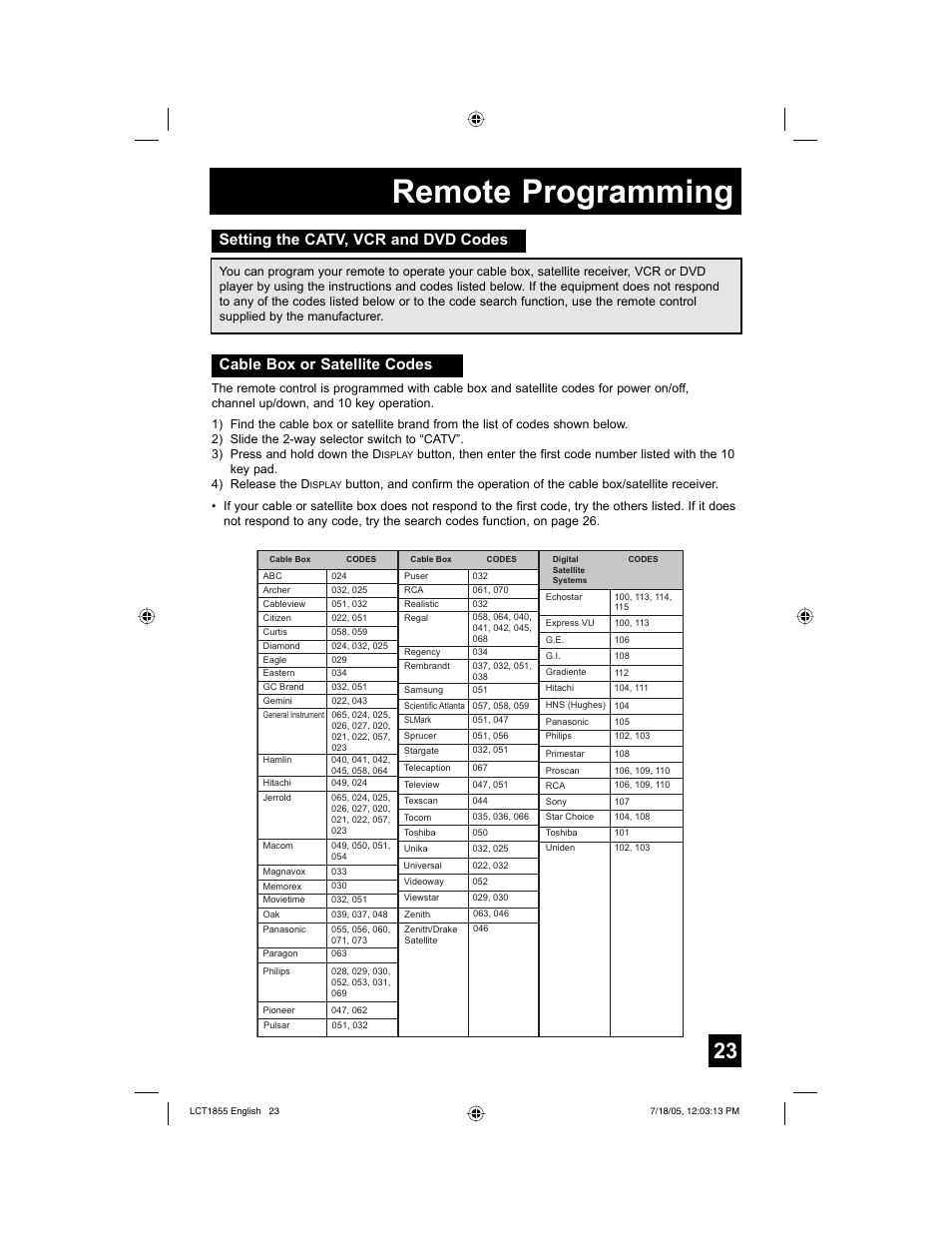 Remote programming | JVC AV 32S776 User Manual | Page 23 / 80