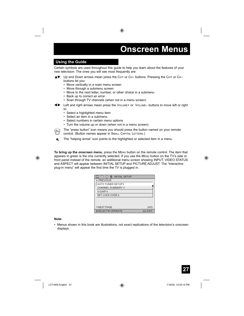 Onscreen menus, Using the guide | JVC AV 32S776 User Manual | Page 27 / 80