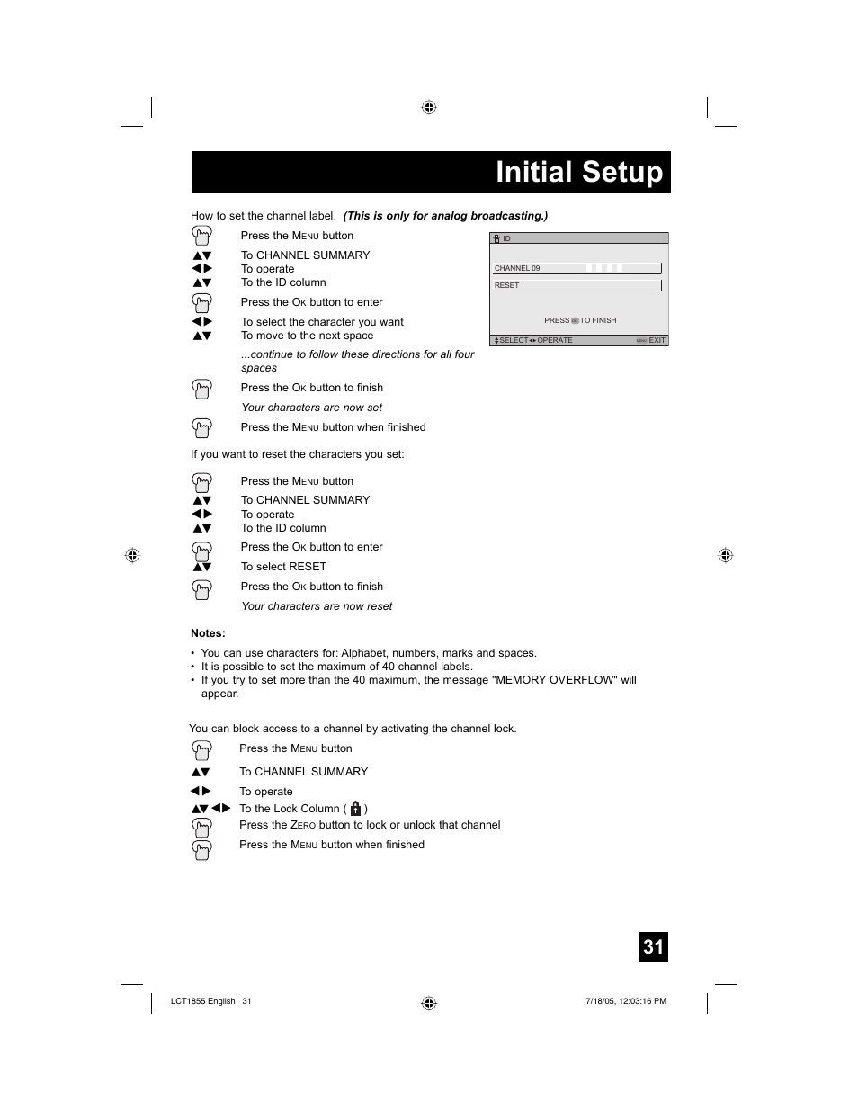 Initial setup | JVC AV 32S776 User Manual | Page 31 / 80