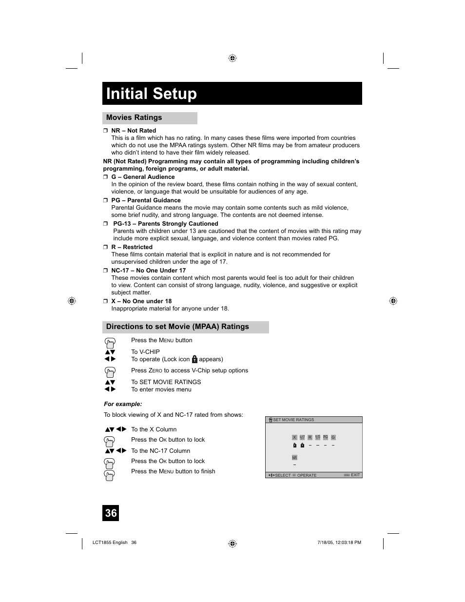 Initial setup | JVC AV 32S776 User Manual | Page 36 / 80