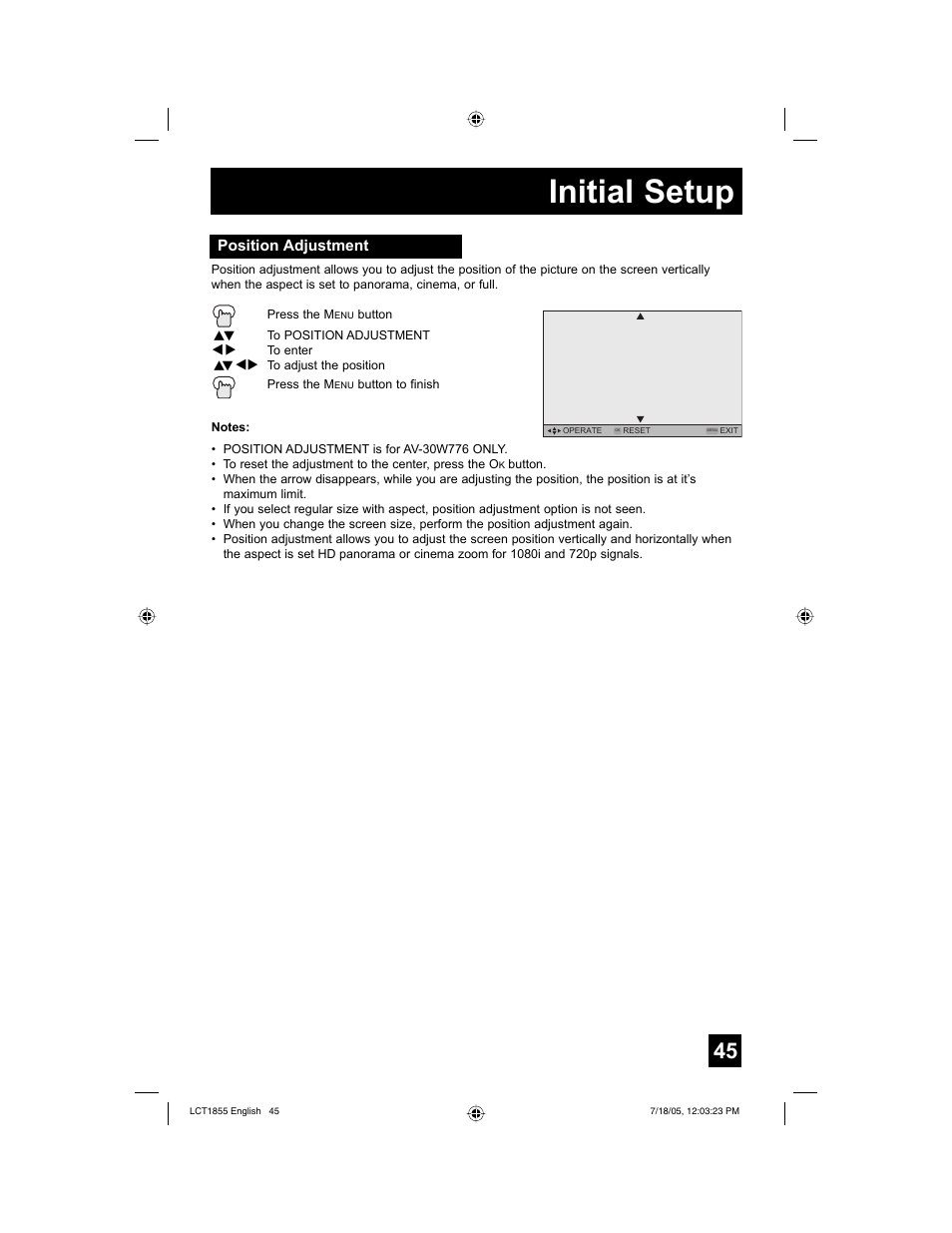 Initial setup | JVC AV 32S776 User Manual | Page 45 / 80