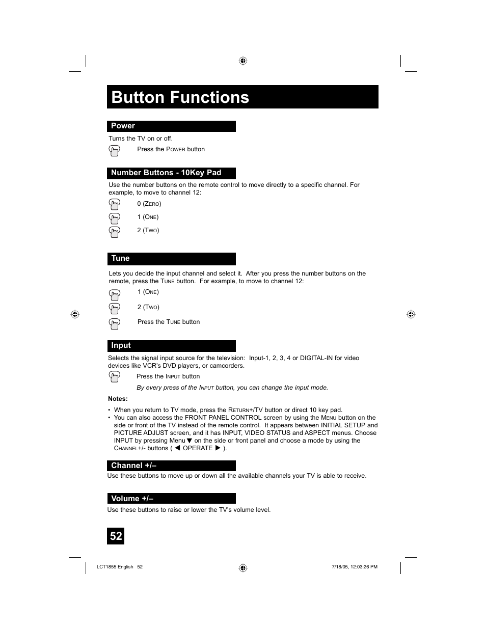 Button functions | JVC AV 32S776 User Manual | Page 52 / 80