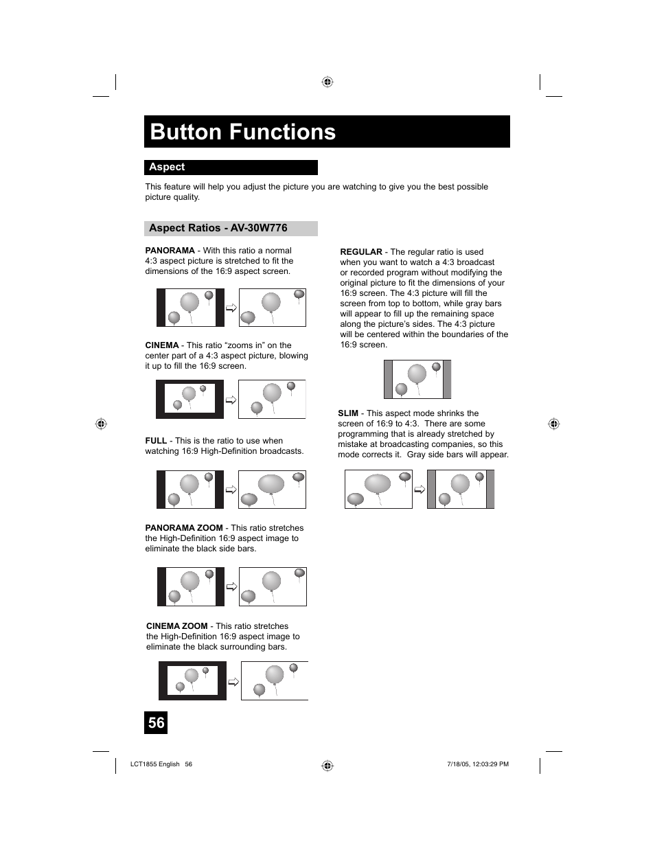 Button functions | JVC AV 32S776 User Manual | Page 56 / 80