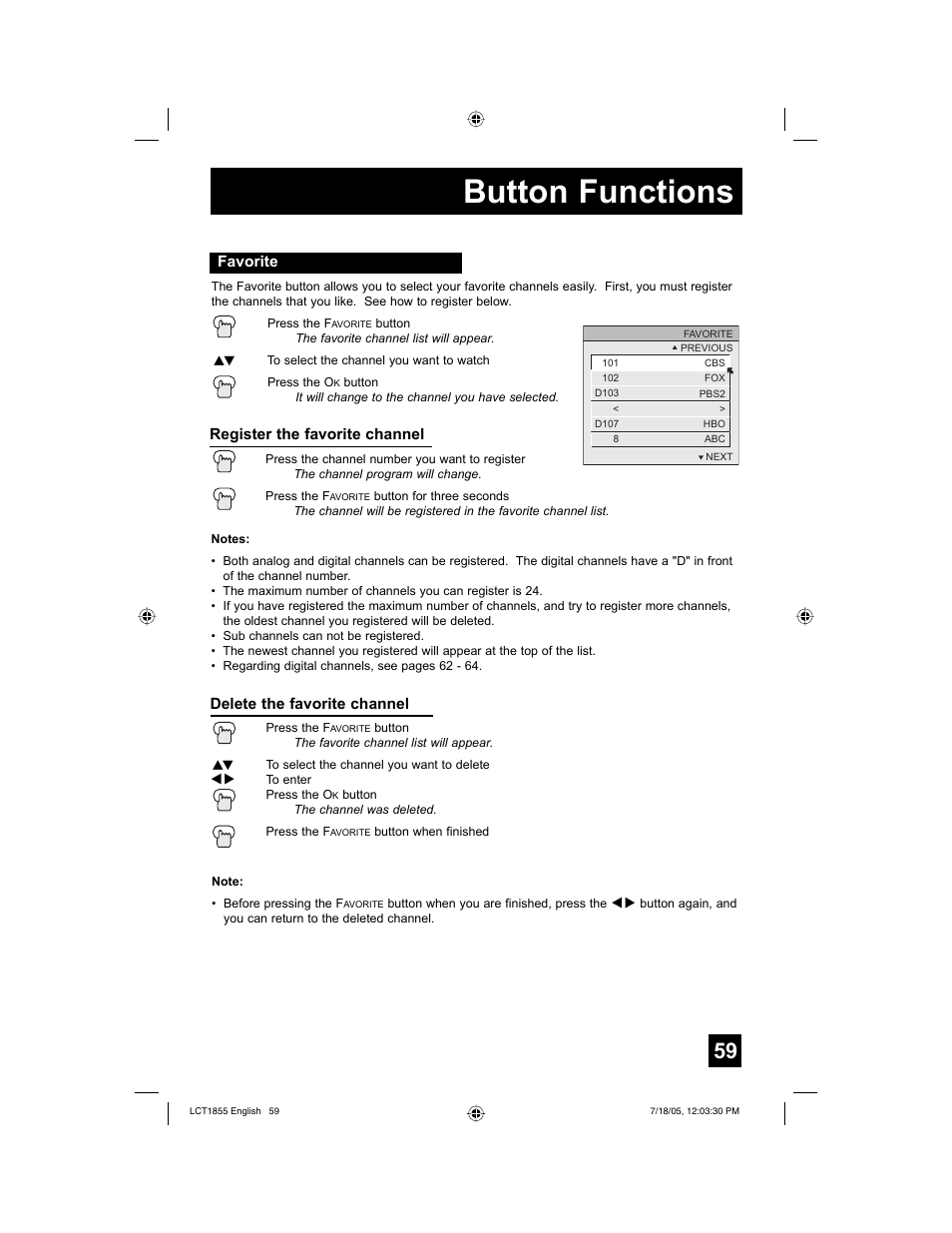 Button functions | JVC AV 32S776 User Manual | Page 59 / 80