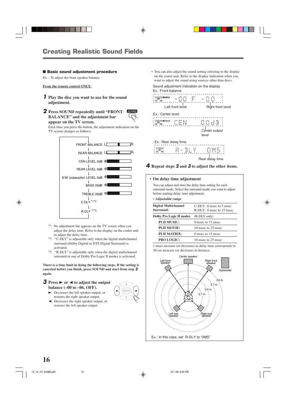 Creating realistic sound fields, Repeat steps 2 and 3 to adjust the other items, On delay time adjustment | JVC SP-THA25 User Manual | Page 20 / 51