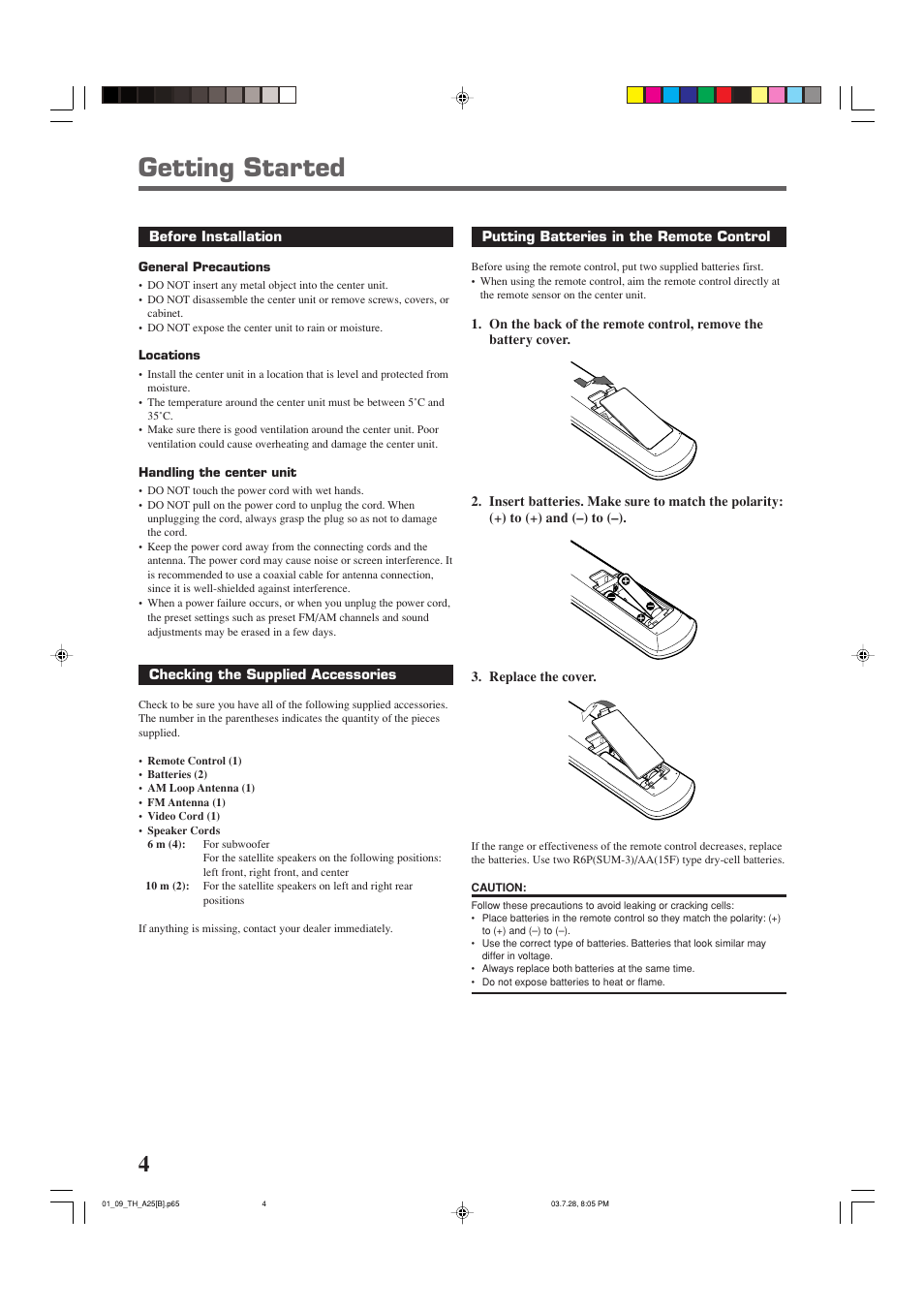 Getting started | JVC SP-THA25 User Manual | Page 8 / 51