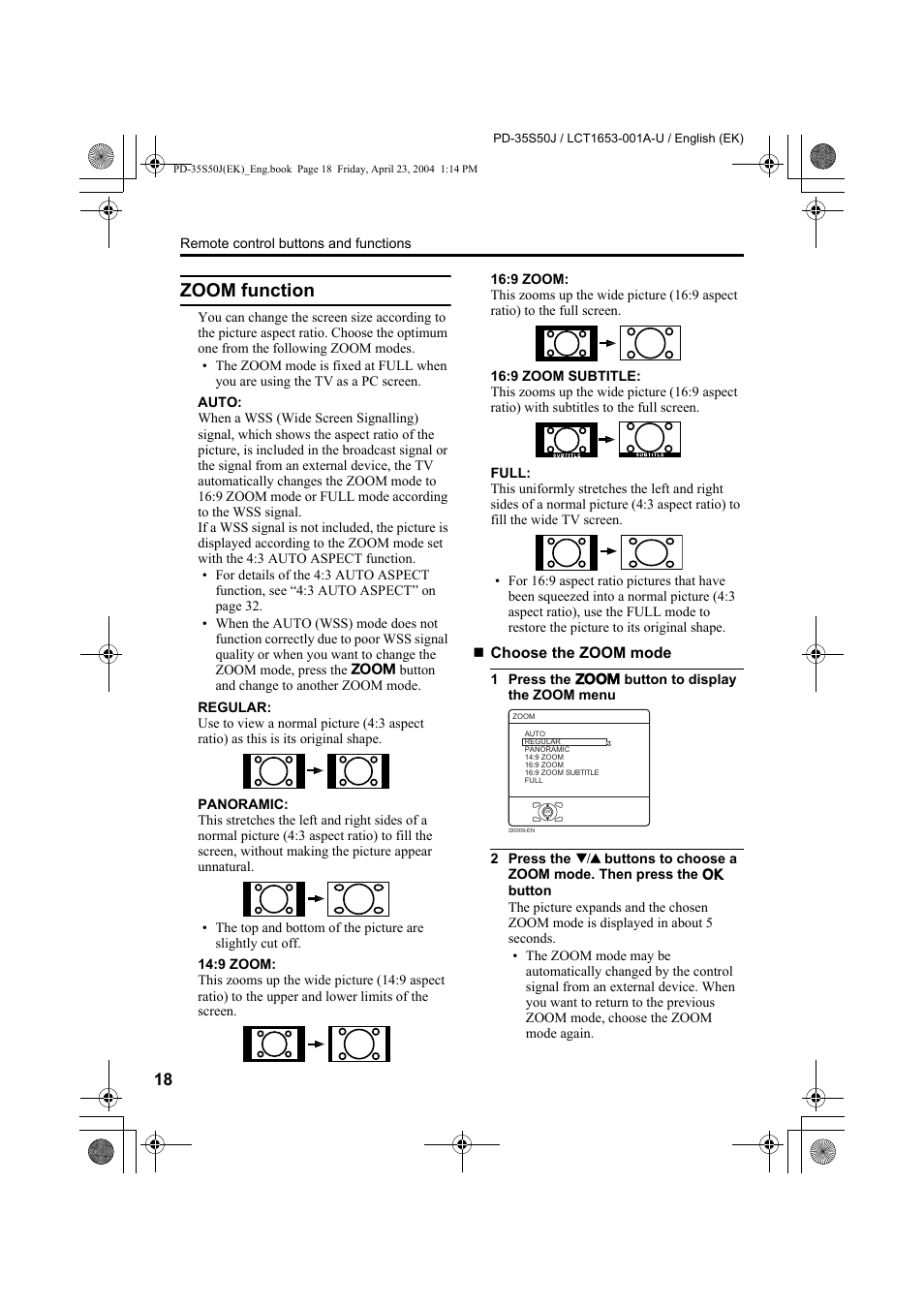 Zoom function | JVC PD-35S50J User Manual | Page 20 / 57