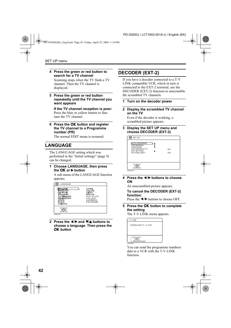 Language, Decoder (ext-2), Language decoder (ext-2) | JVC PD-35S50J User Manual | Page 44 / 57
