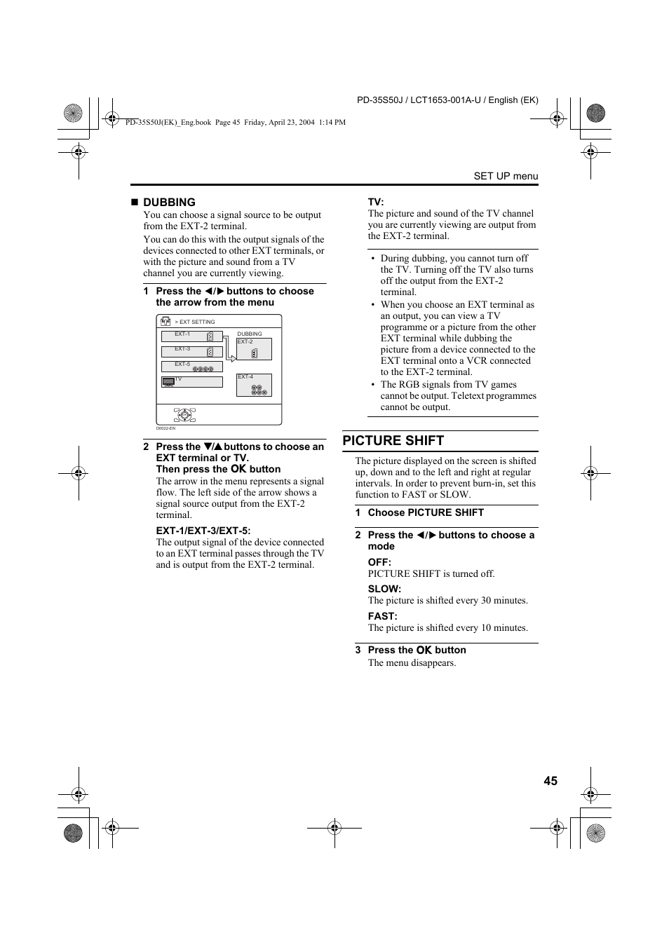 Picture shift | JVC PD-35S50J User Manual | Page 47 / 57