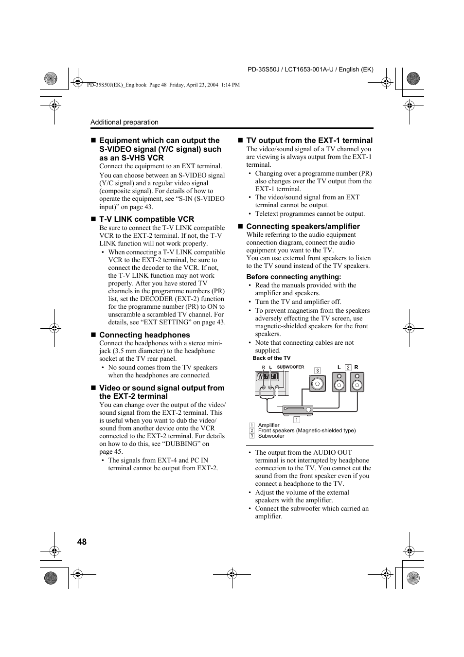See “connecting speakers/amplifier” on | JVC PD-35S50J User Manual | Page 50 / 57