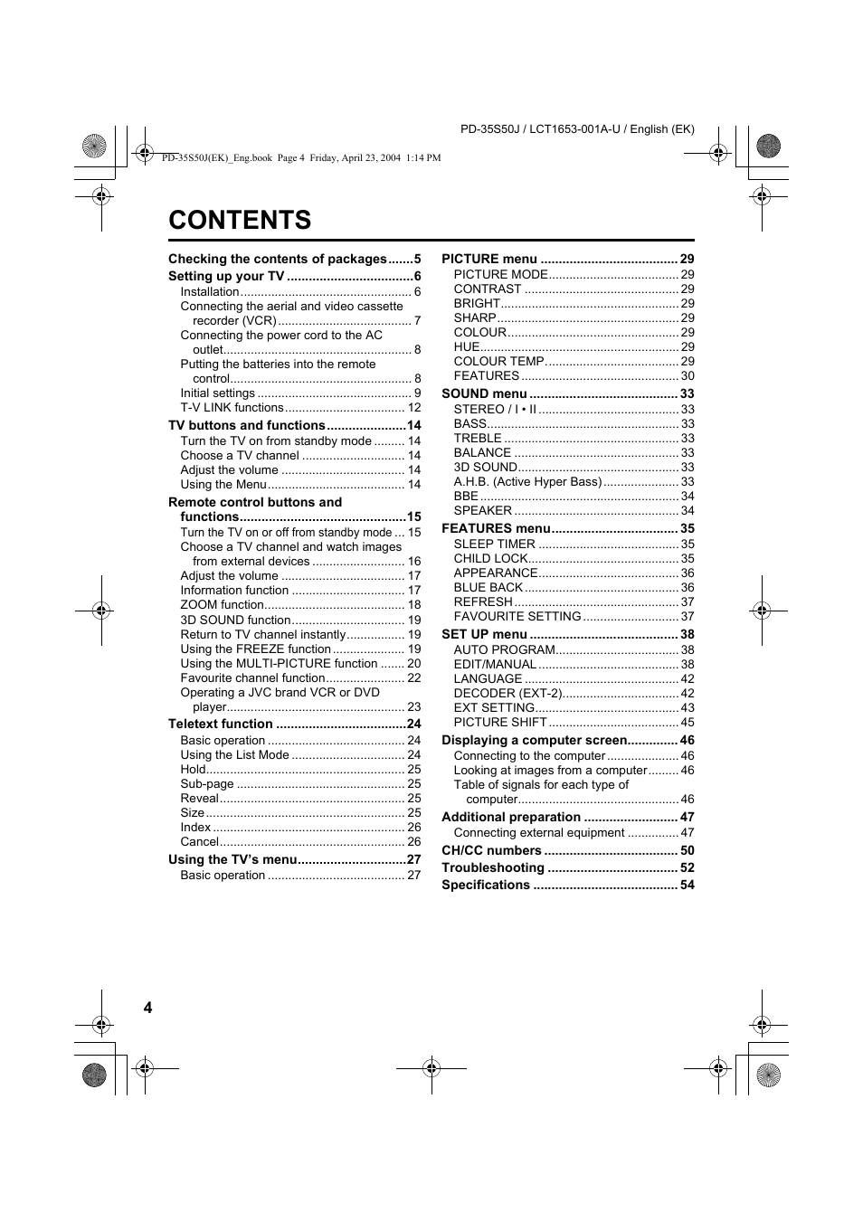 JVC PD-35S50J User Manual | Page 6 / 57