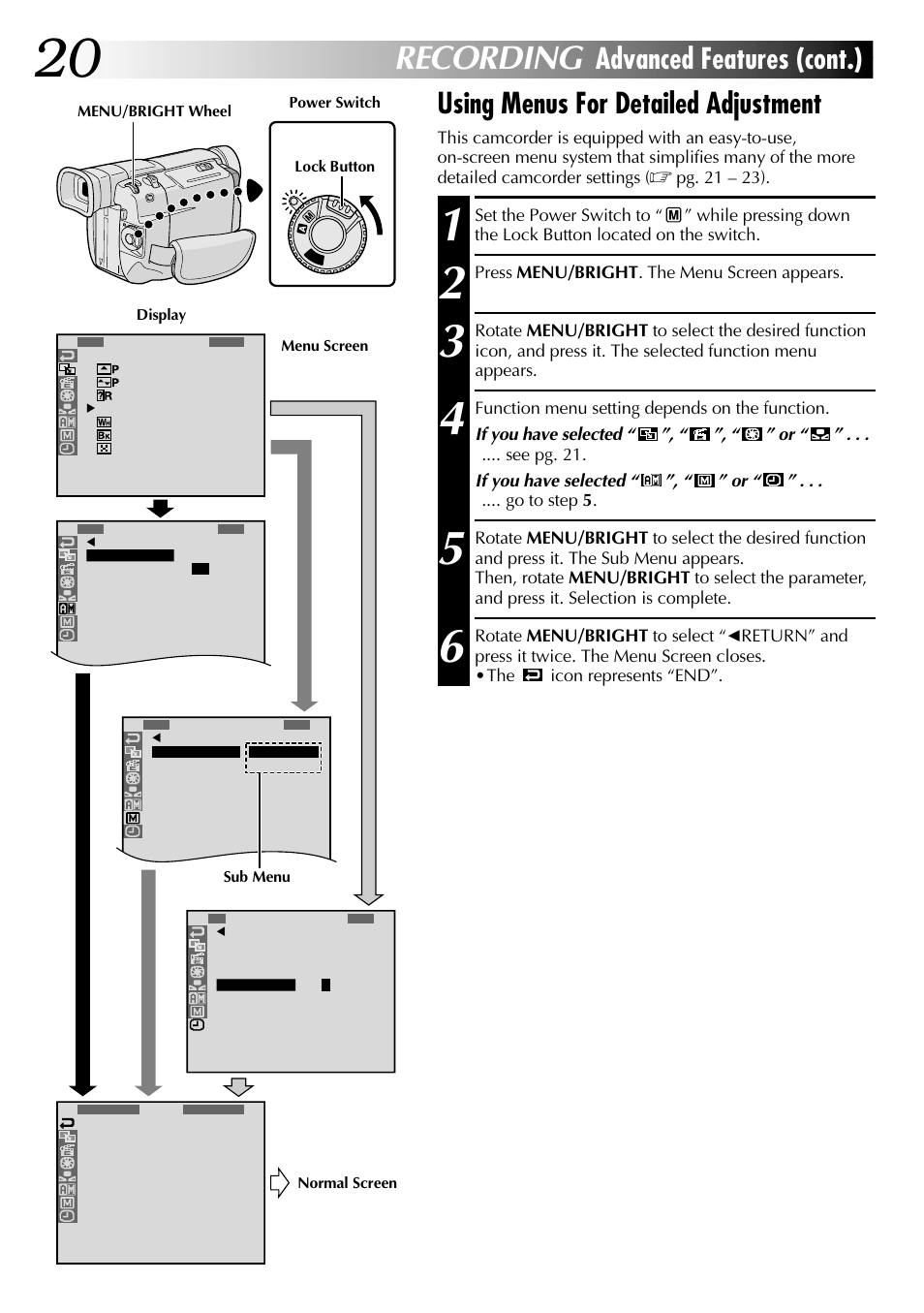 Recording | JVC Digital Video Camera GR-DVL105 User Manual | Page 20 / 72