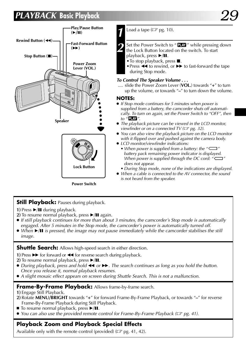 Playback, Basic playback | JVC Digital Video Camera GR-DVL105 User Manual | Page 29 / 72