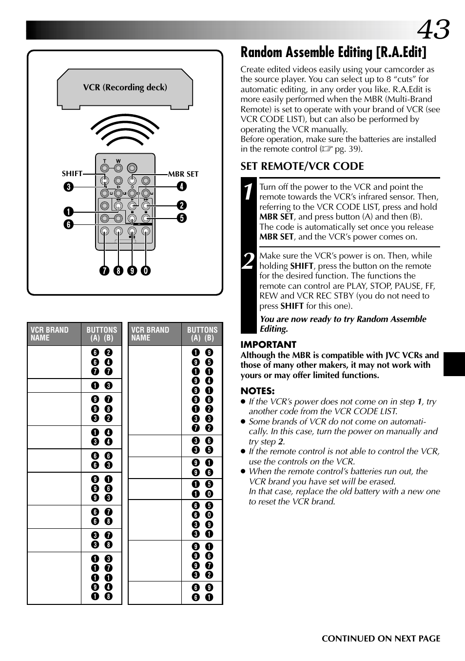 Random assemble editing [r.a.edit | JVC Digital Video Camera GR-DVL105 User Manual | Page 43 / 72