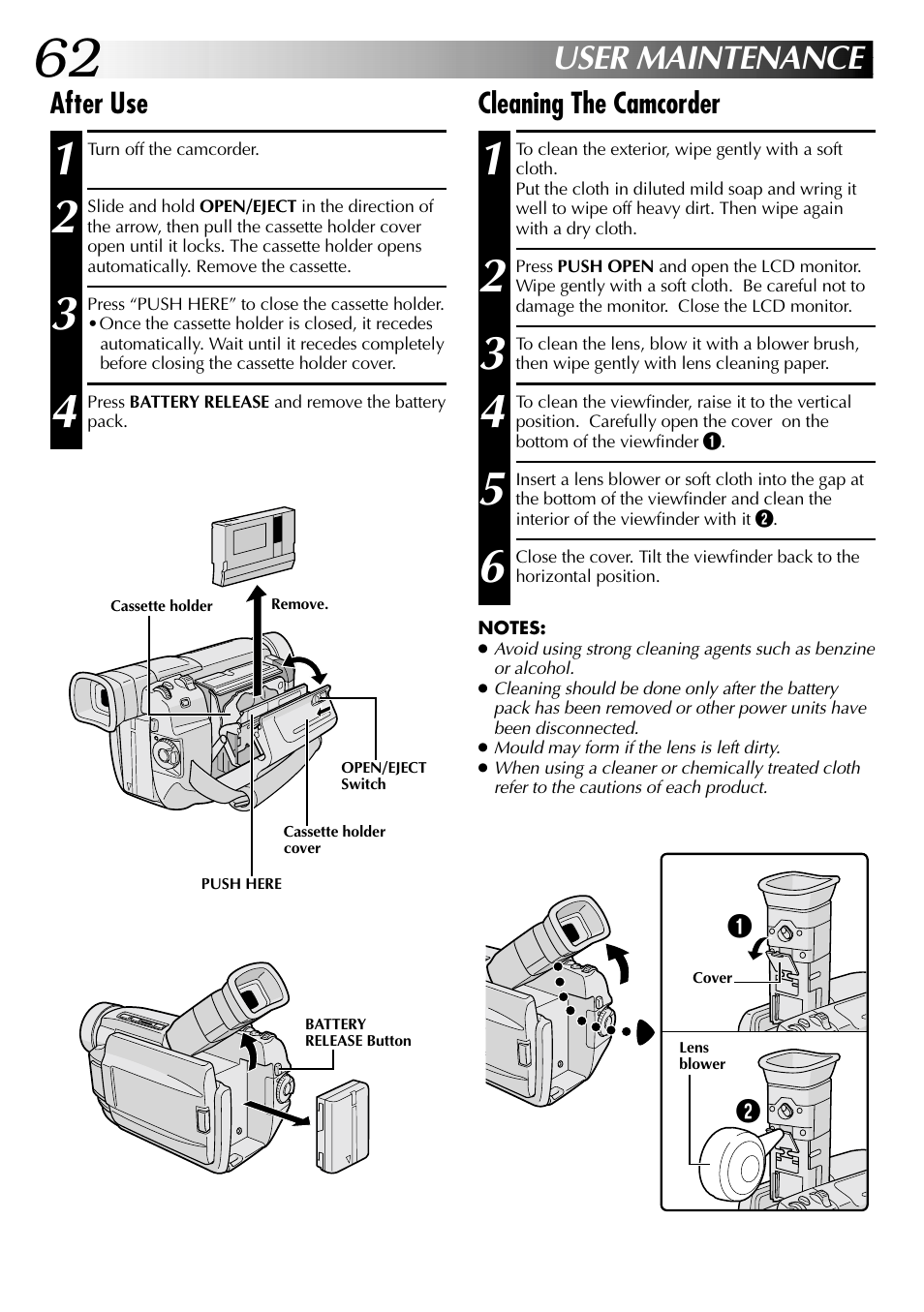 User maintenance | JVC Digital Video Camera GR-DVL105 User Manual | Page 62 / 72