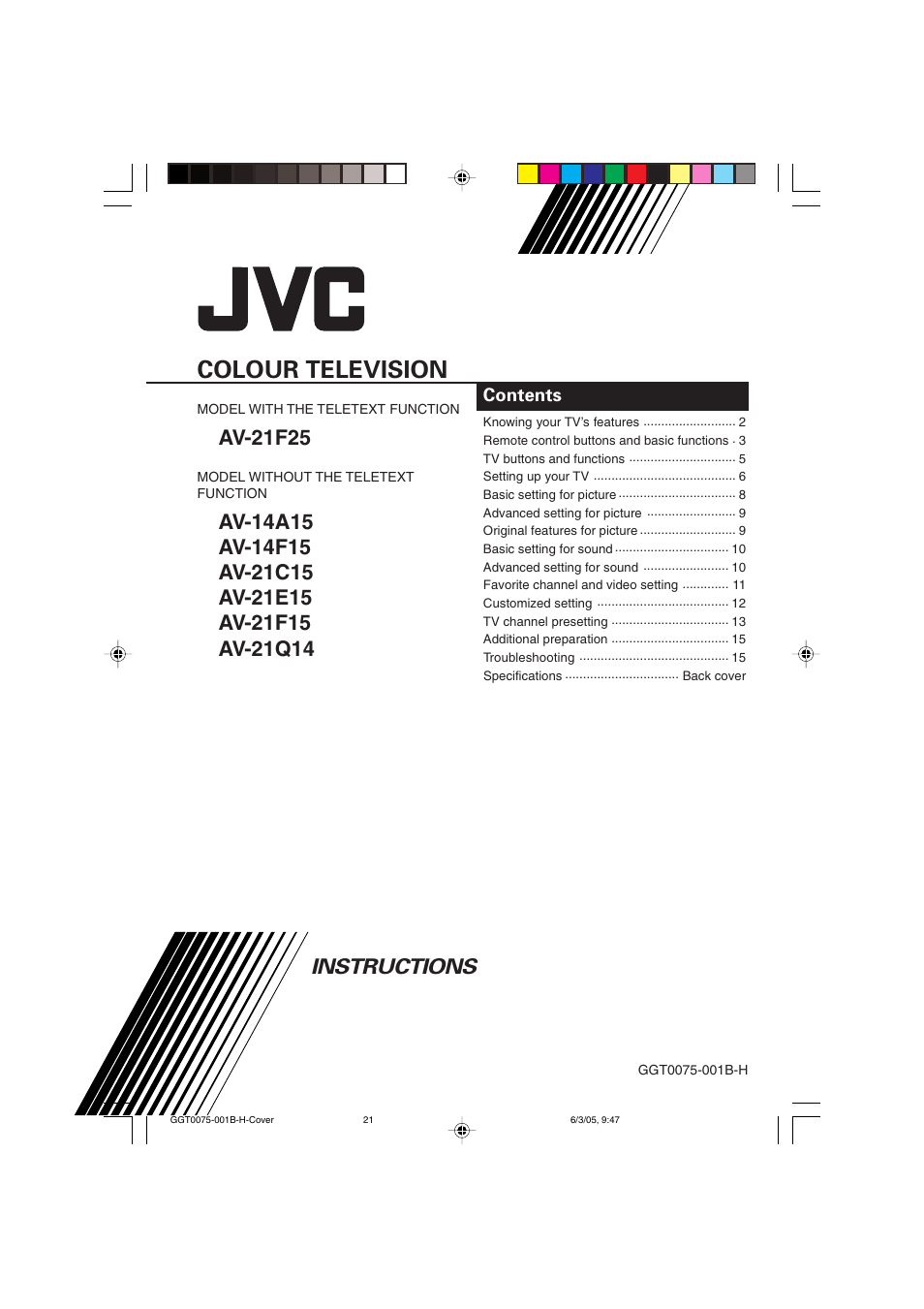JVC AV-14A15 User Manual | 16 pages