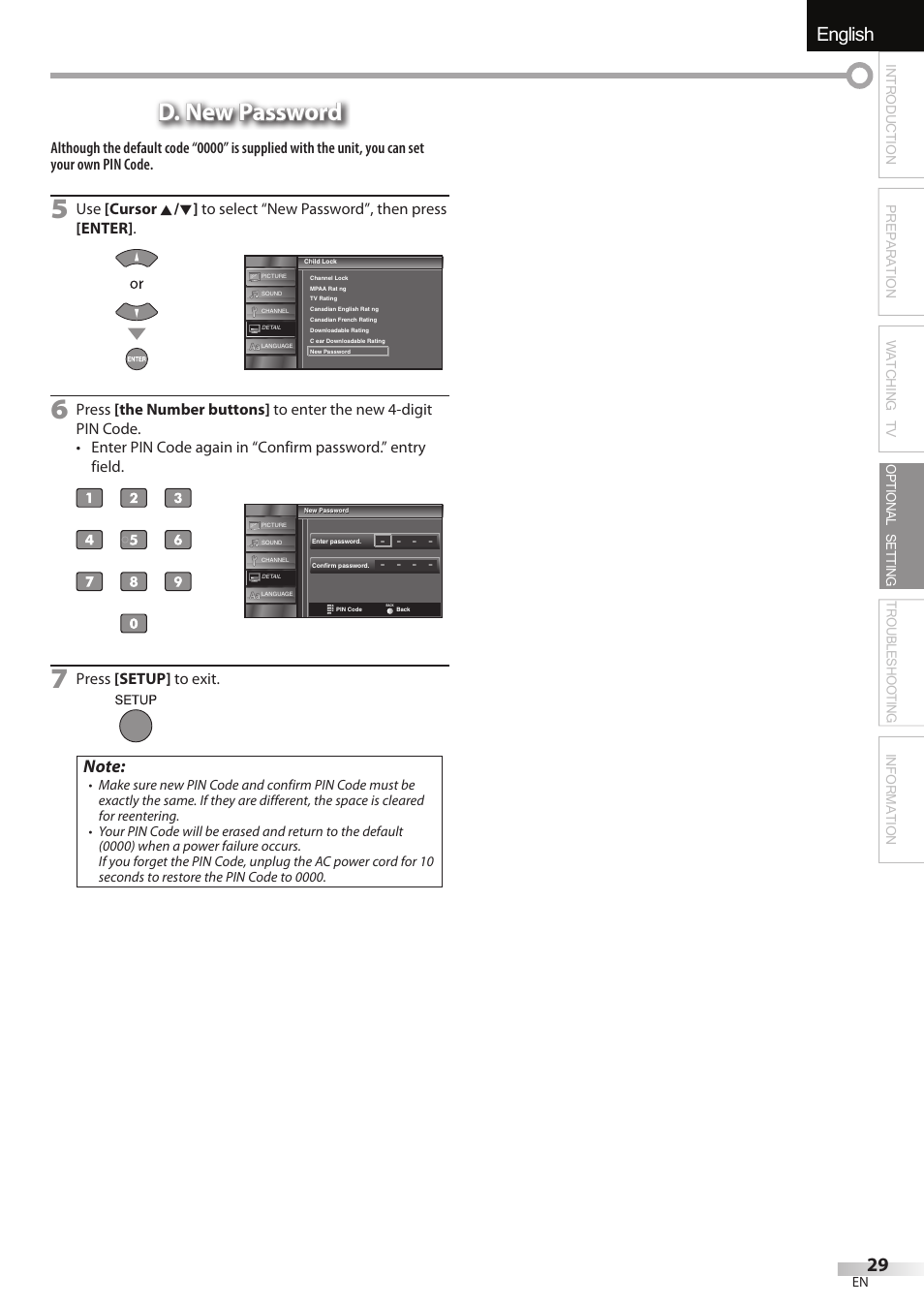 English, D. new password | JVC A91F5UH User Manual | Page 29 / 40