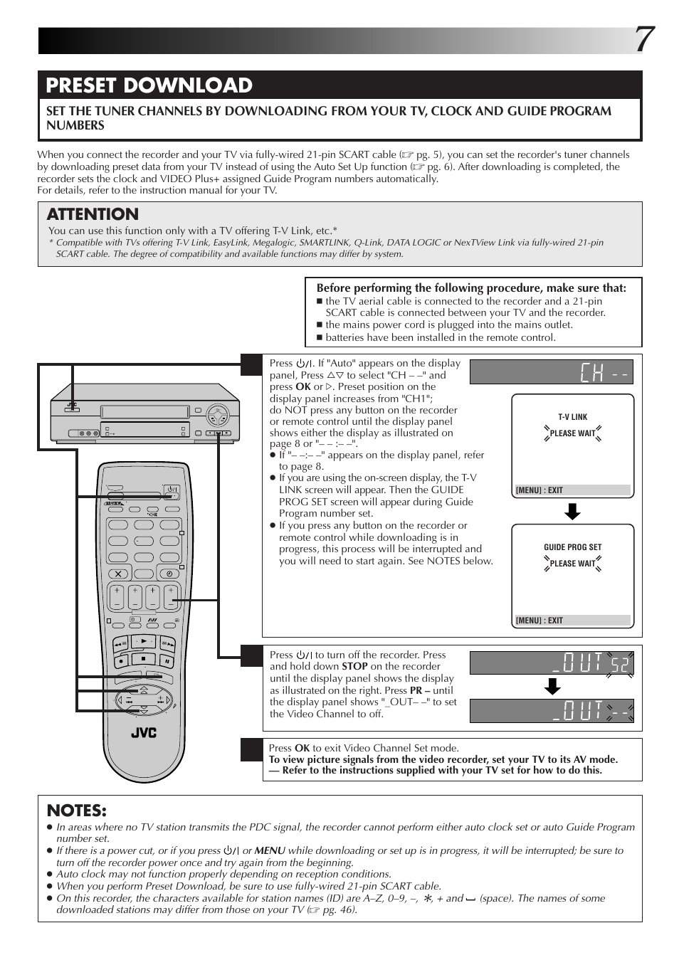 Preset download, Attention | JVC HR-J670EK User Manual | Page 7 / 56