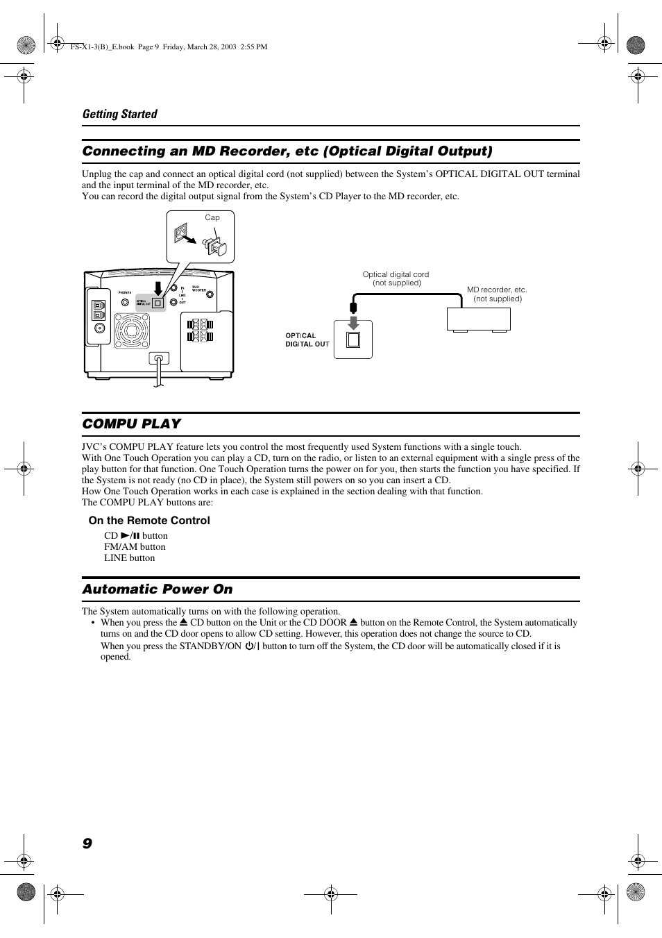 Compu play, Automatic power on | JVC SP-FSX3 User Manual | Page 12 / 35