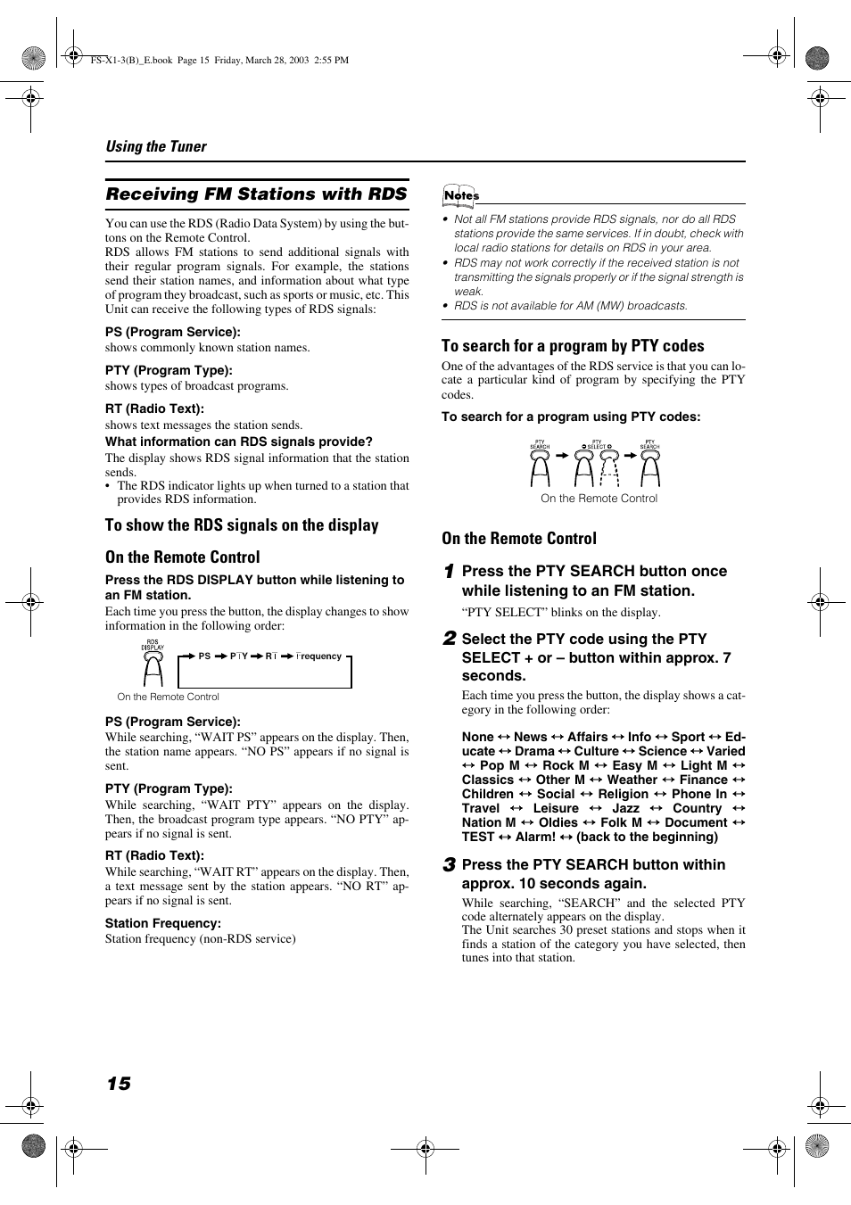 Receiving fm stations with rds, On the remote control | JVC SP-FSX3 User Manual | Page 18 / 35