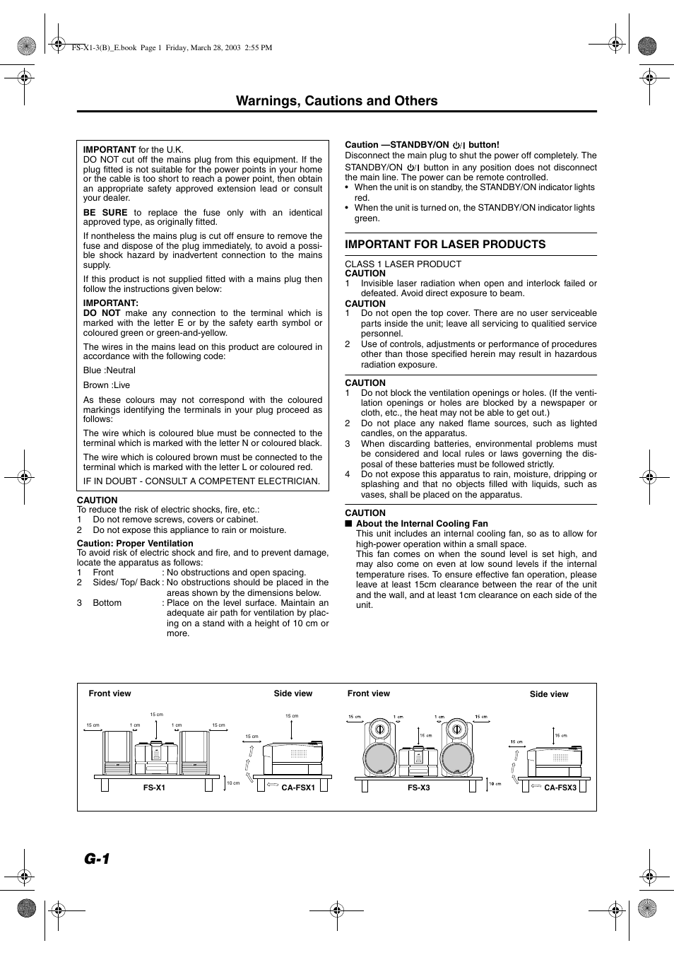 Warnings, cautions and others, Important for laser products | JVC SP-FSX3 User Manual | Page 2 / 35