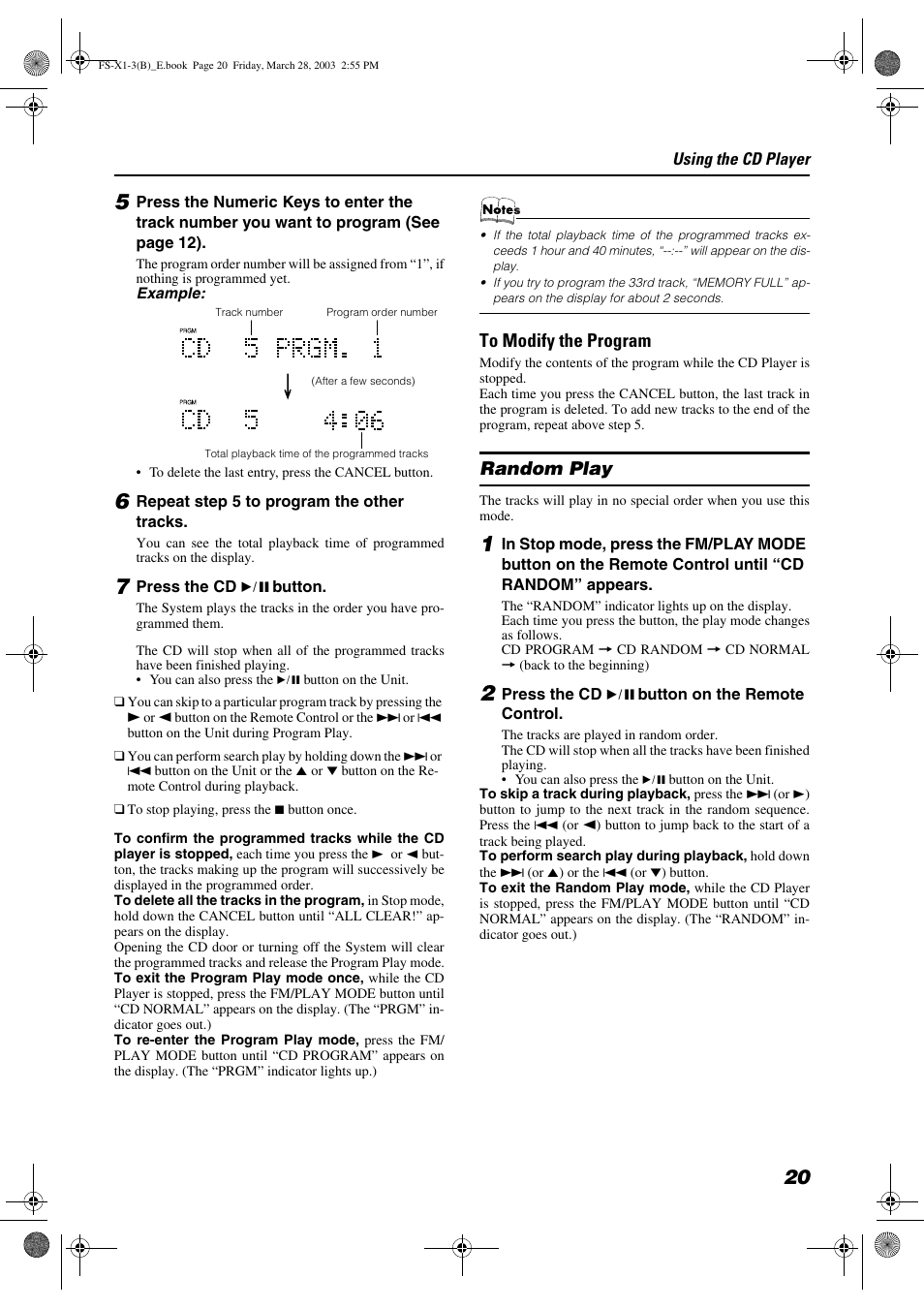 Random play | JVC SP-FSX3 User Manual | Page 23 / 35