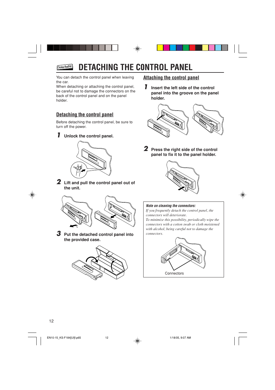 Detaching the c0ntrol panel | JVC KS-F184 User Manual | Page 12 / 18