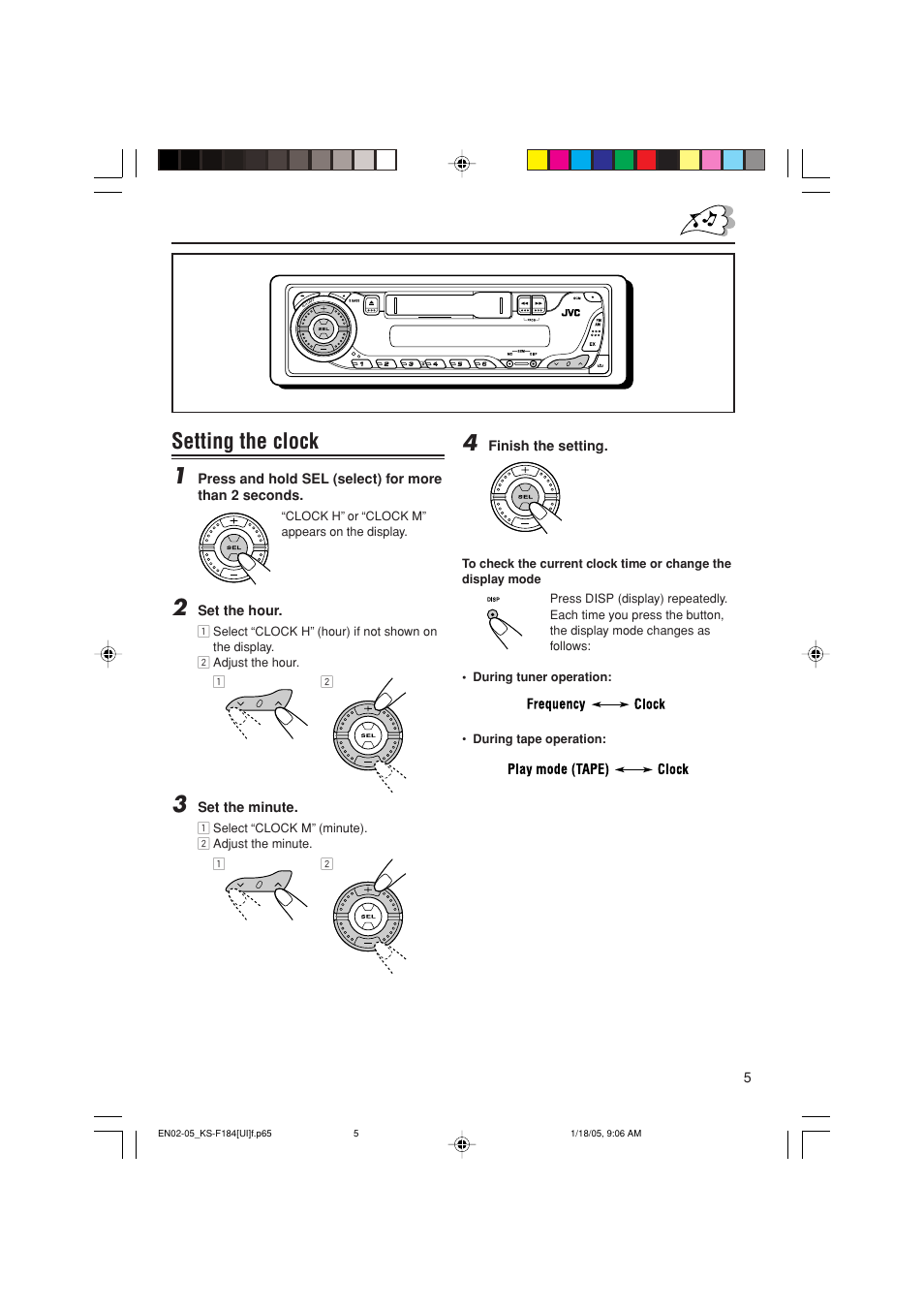 Setting the clock 1 | JVC KS-F184 User Manual | Page 5 / 18